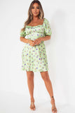 Viola Green Satin Floral Dress