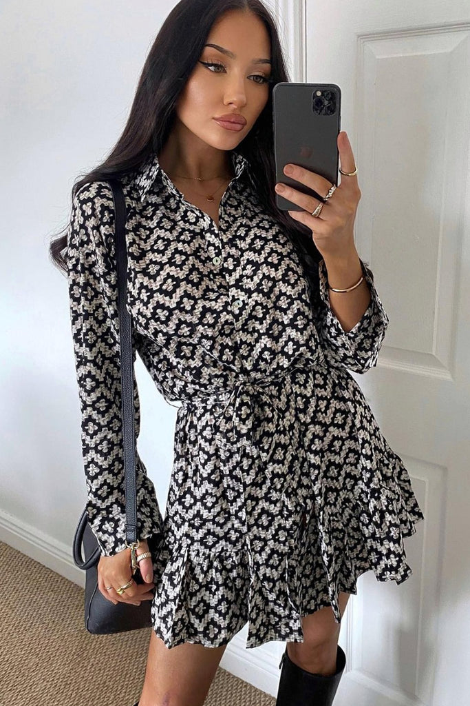 Izara Black Printed Shirt Dress