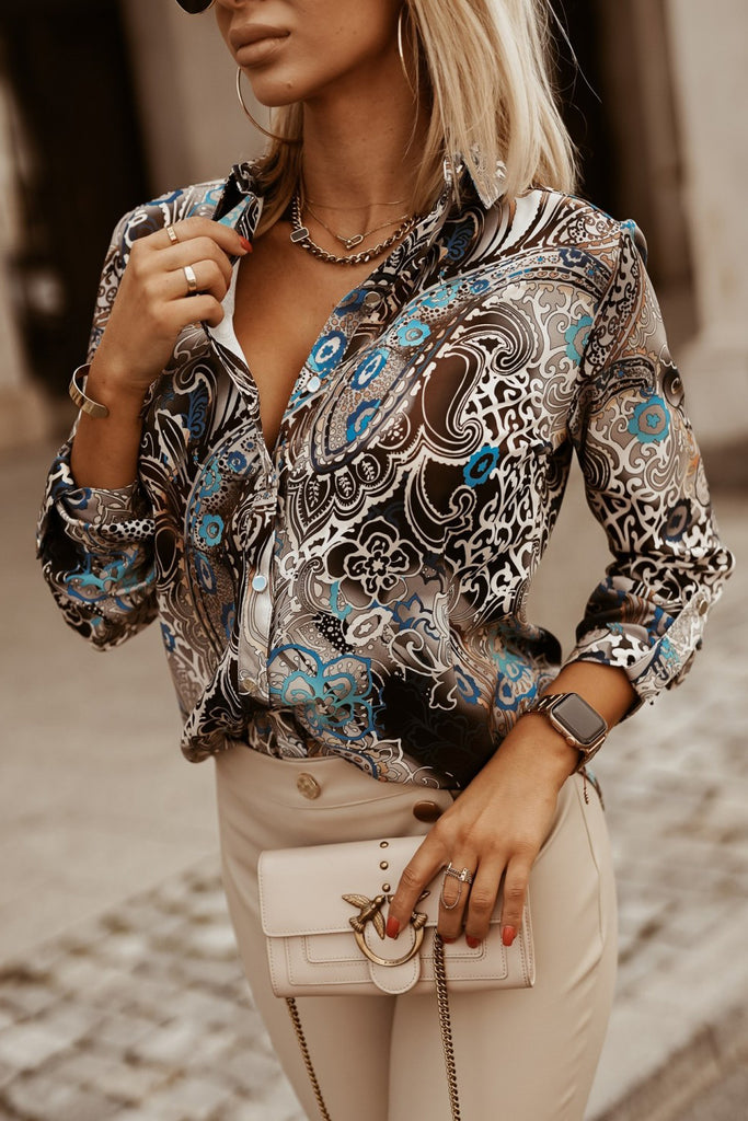 Oraine Brown and Teal Printed Shirt