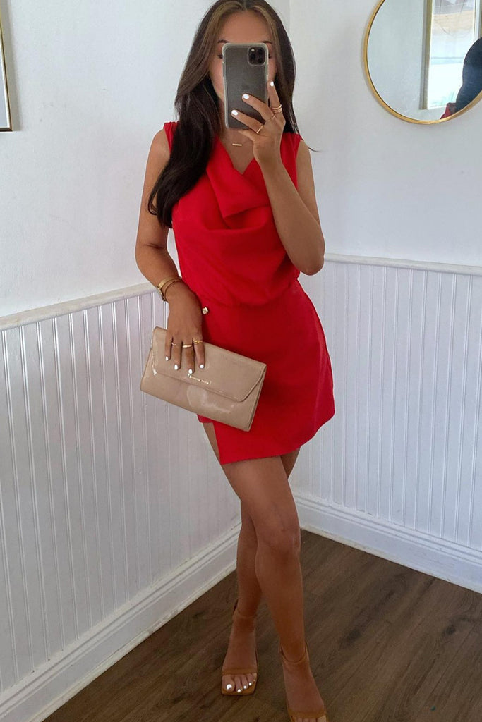 Samara Red Cowl Neck Playsuit