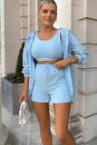 Layla Blue 3 Piece Hoodie & Shorts Lounge Set