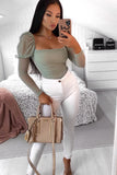 Megan Sage Square Neck Ruched Bodysuit