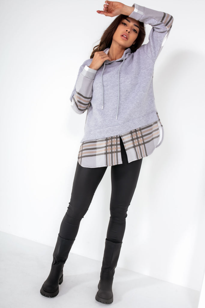 Abigail Grey Check Detail Hoodie