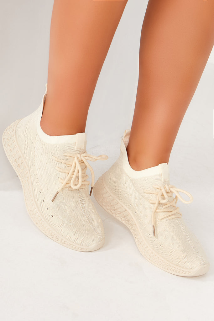 Agnes Cream Knitted Trainers