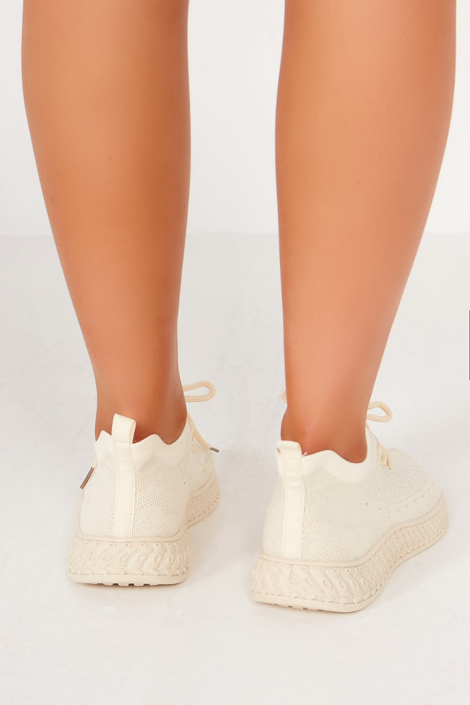 Agnes Cream Knitted Trainers