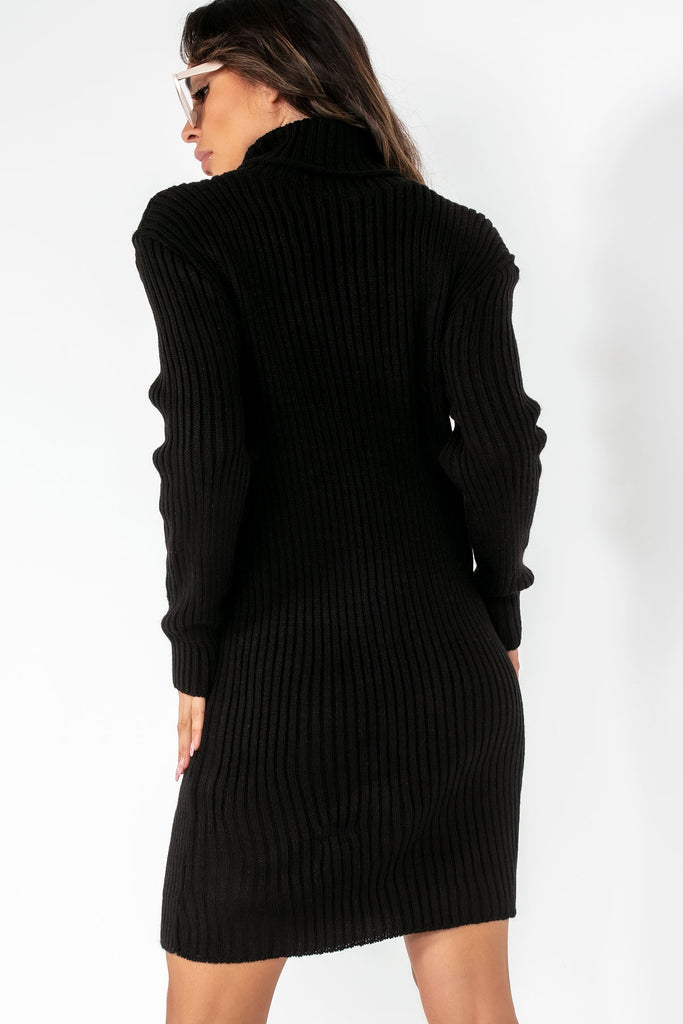 Alaina Black Knitted Roll Neck Jumper Dress