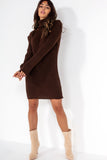 Alaina Chocolate Knitted Roll Neck Jumper Dress