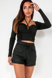 Alena Black Slinky Tie Front Top