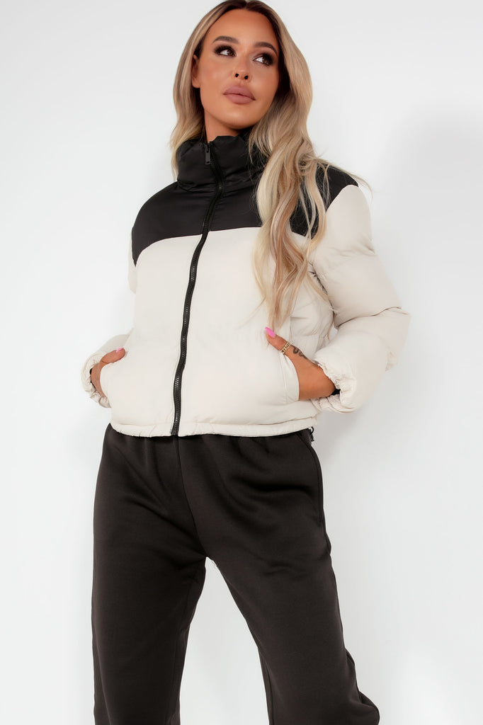 Aliyah Cream and Black Puffer Jacket