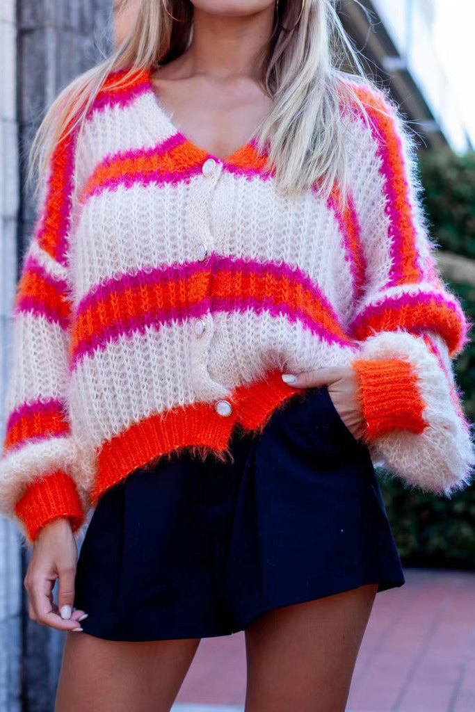 Analise Orange Stripe Knit Cardigan