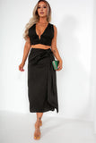 Andra Black Satin Draped Detail Skirt