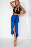 Andra Blue Satin Draped Detail Skirt