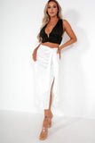 Andra White Satin Draped Detail Skirt