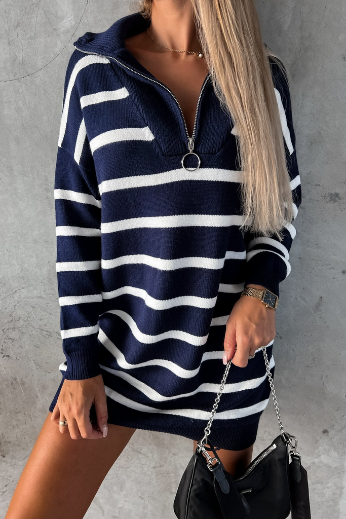 Andrea Navy Striped Knit Jumper Dress