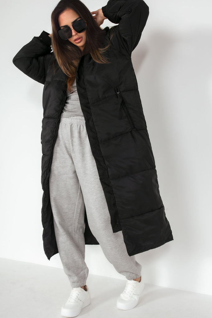 Aoife Black Longline Padded Coat