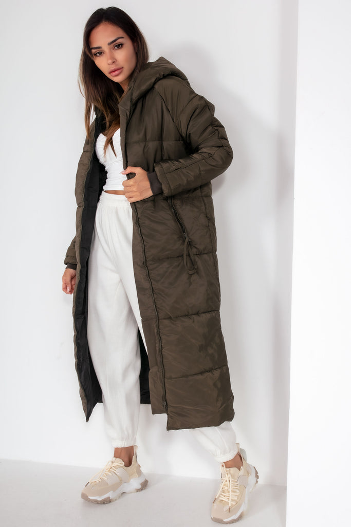 Aoife Khaki Longline Padded Coat