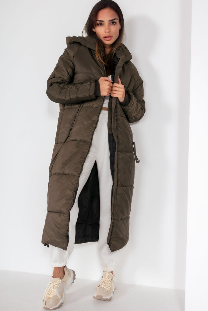 Aoife Khaki Longline Padded Coat