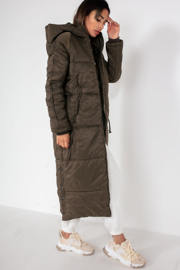 Aoife Khaki Longline Padded Coat