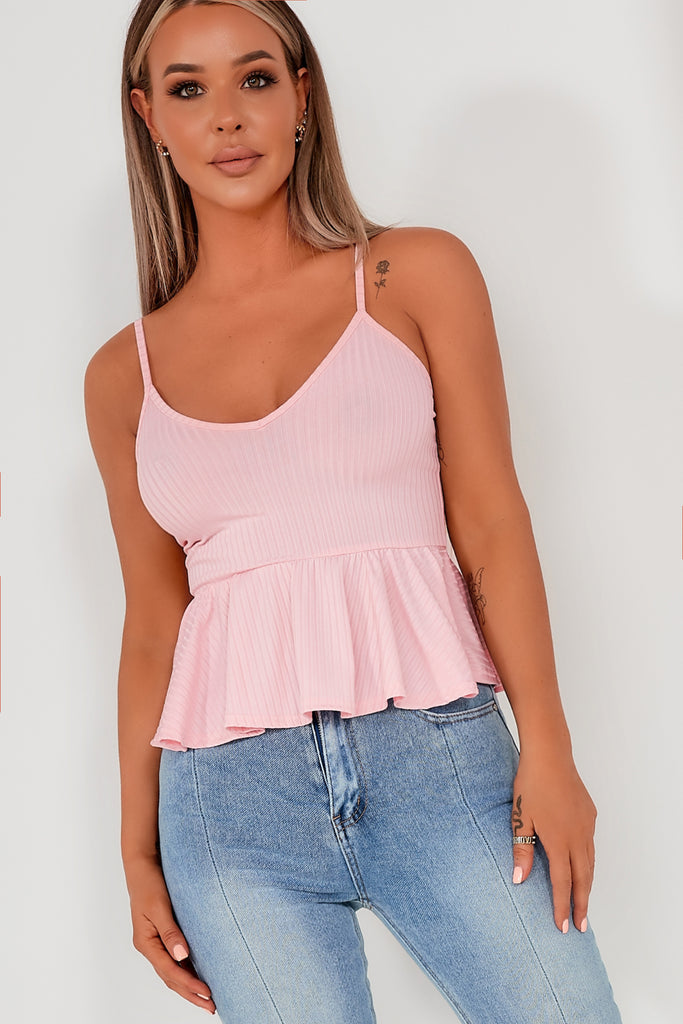 Arabella Blush Ribbed Peplum Top