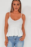 Arabella White Ribbed Peplum Top