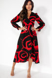 AX Paris Adalynn Black & Red Printed Wrap Midi Dress