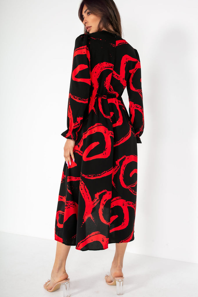 AX Paris Adalynn Black & Red Printed Wrap Midi Dress