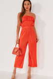 AX Paris Carmella Orange Plisse Bandeau Jumpsuit