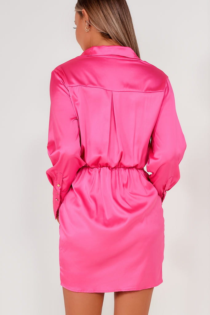 AX Paris Frida Pink Satin Shirt Dress