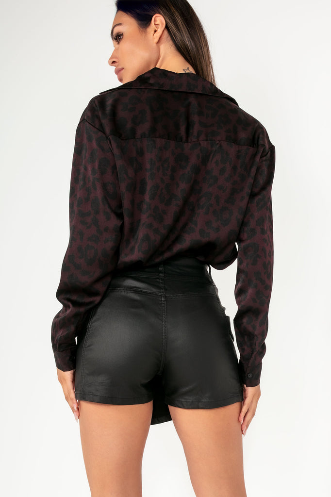 AX Paris Gracelyn Plum Satin Leopard Print Shirt