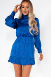 AX Paris Harlow Blue Satin Printed Dress