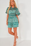 AX Paris Macy Green Printed Shirred Waist Dress