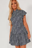 AX Paris Navy Printed Button Front Mini Dress