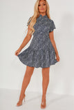 AX Paris Navy Printed Button Front Mini Dress