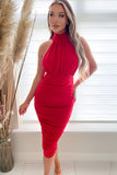 AX Paris Nyssa Red Ruched Midi Dress