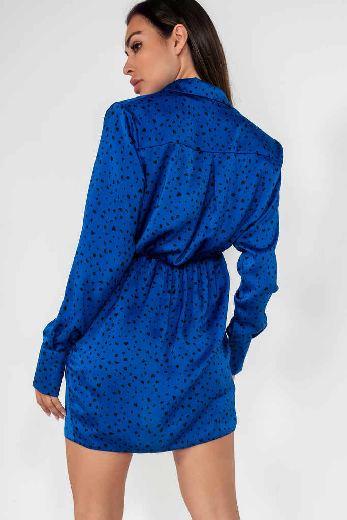 AX Paris Odessa Blue Satin Printed Shirt Dress