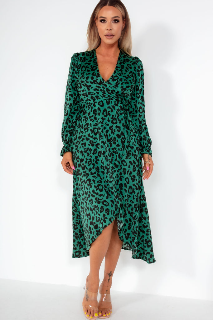 AX Paris Orlaith Green Animal Print Midi Dress