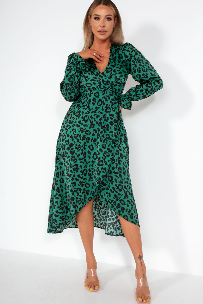 AX Paris Orlaith Green Animal Print Midi Dress