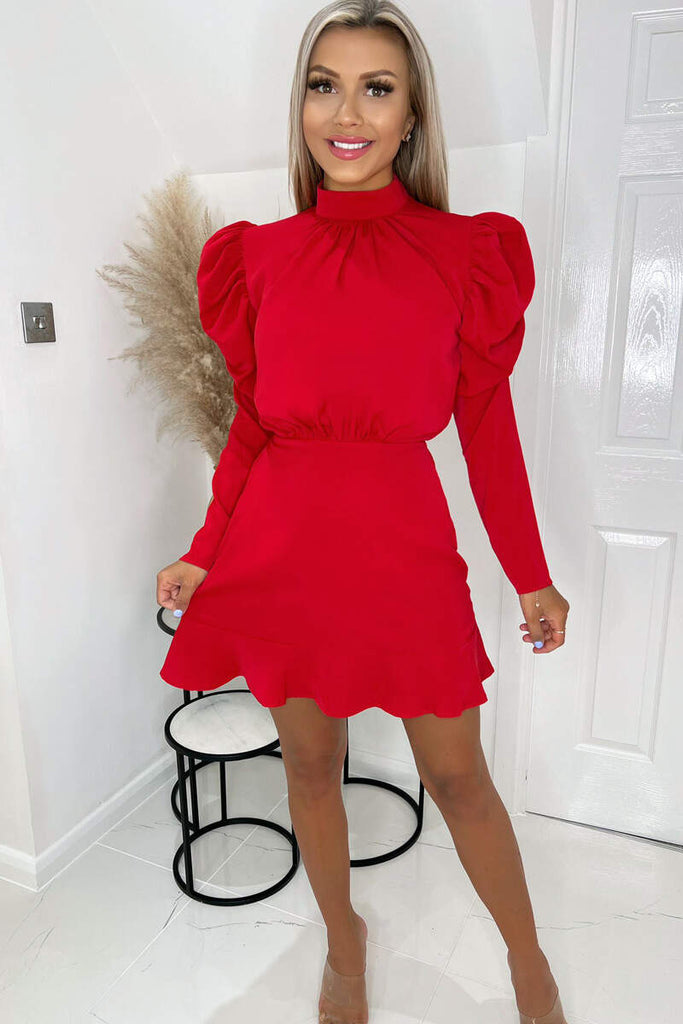 AX Paris Skye Red Puff Sleeve Mini Dress