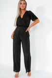 AX Paris Teresa Black Plisse Jumpsuit