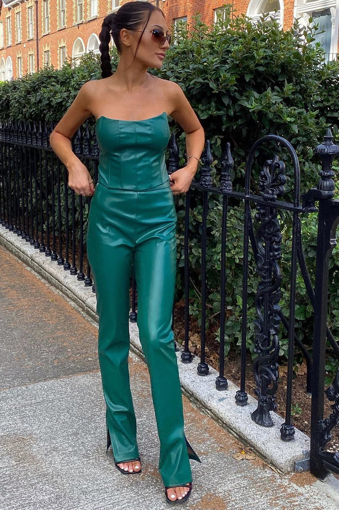 Belle Green Faux Leather Straight Leg Trousers