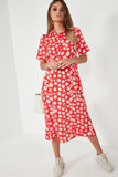 Bo Red Daisy Print Midi Dress