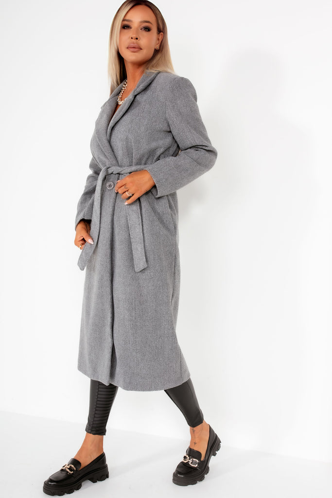 Brandi Grey Tie Belt Coat