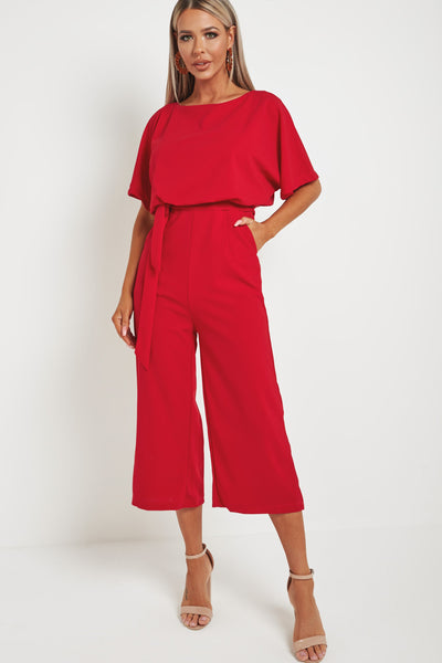 red jumpsuit culotte
