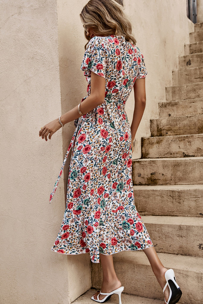 Bria White Floral Wrap Dress