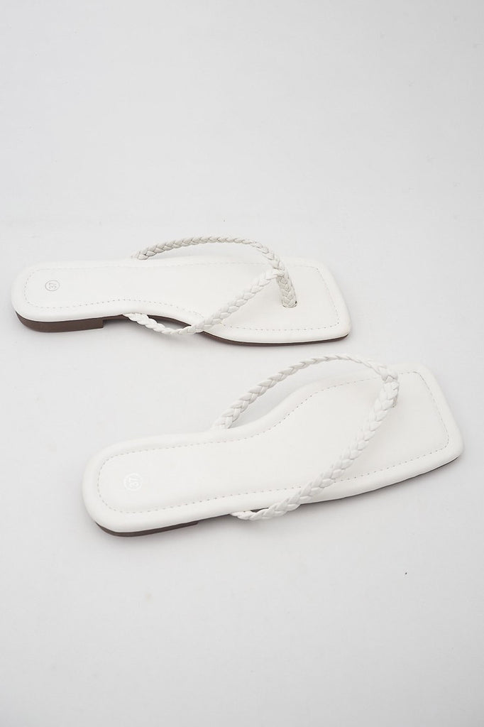 Brianna White Plaited Flat Sandals