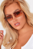 Brown Rectangle Frameless Sunglasses