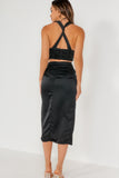 Brynn Black Satin Wrap Over Skirt