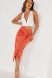 Brynn Orange Satin Wrap Over Skirt