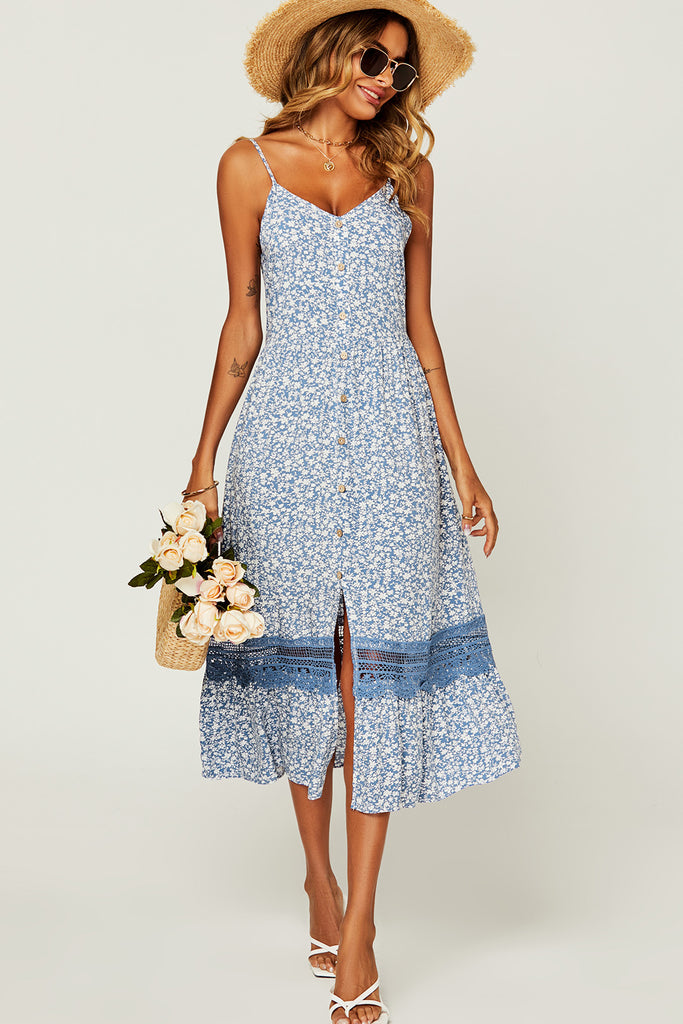 Camilla Blue Ditsy Print Midi Dress