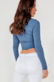 Camille Blue Ribbed Cut-Out Crop Top